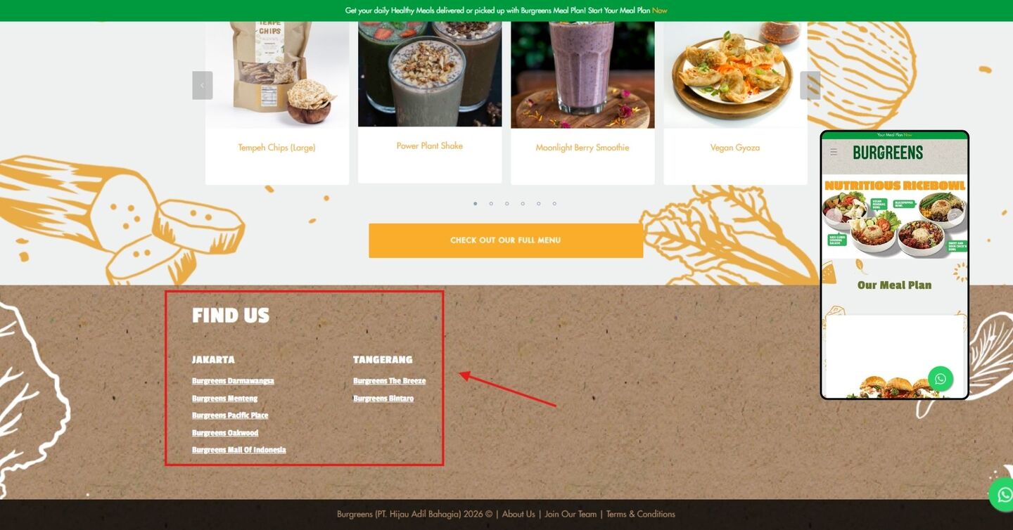 Burgreens footer dan mobile
