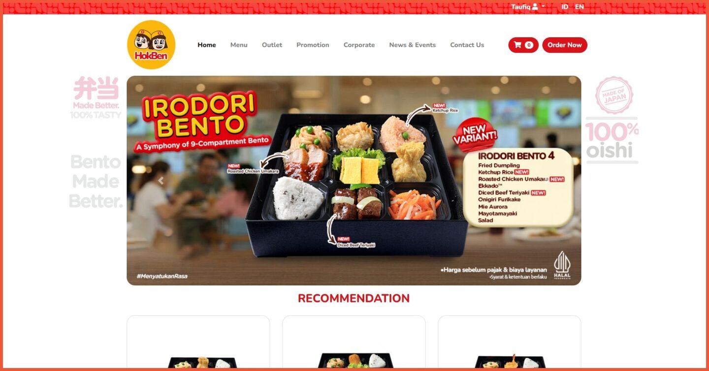 Contoh website makanan dan restoran