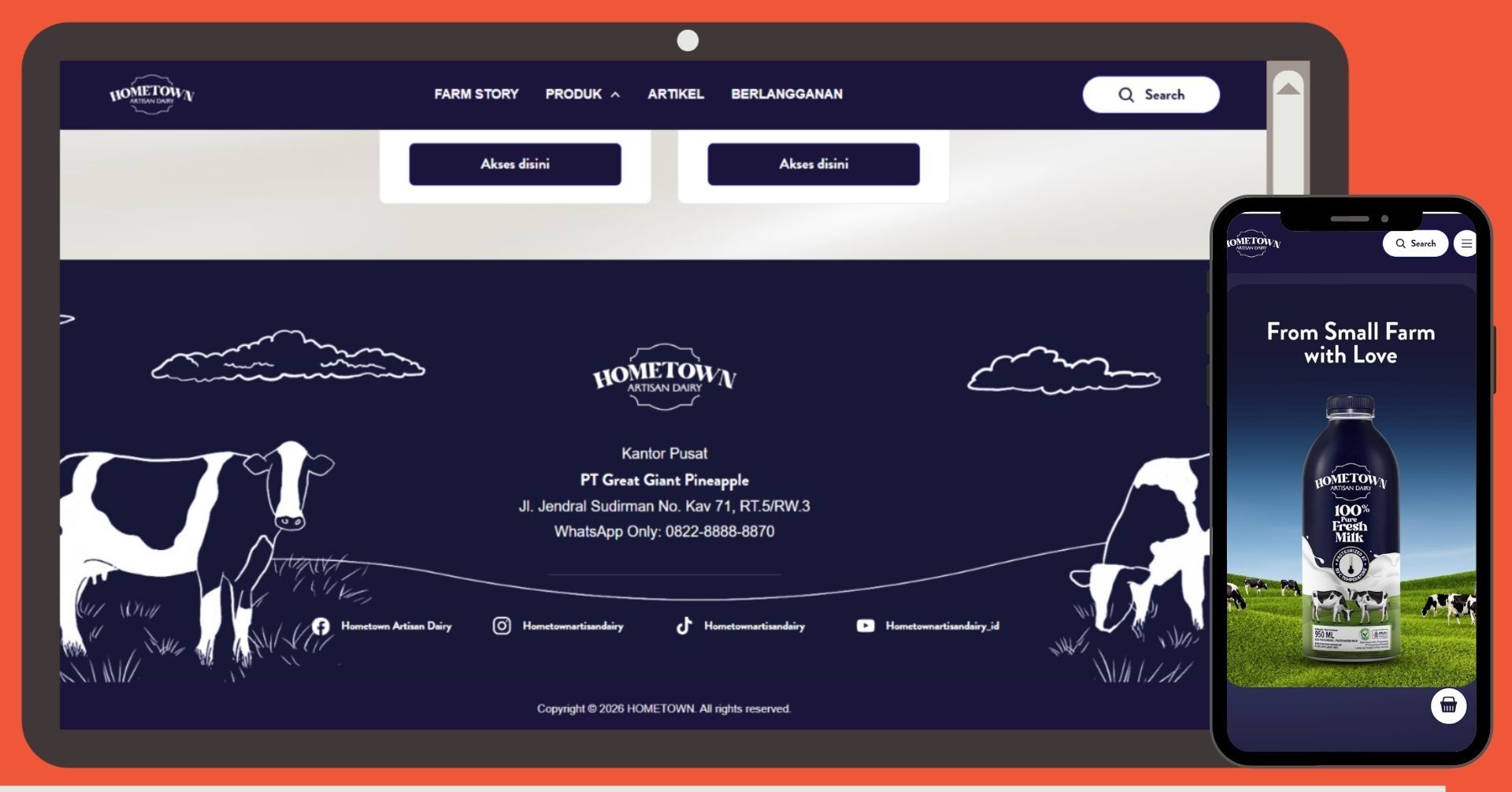 Hometown dairy footer dan tampilan mobile 