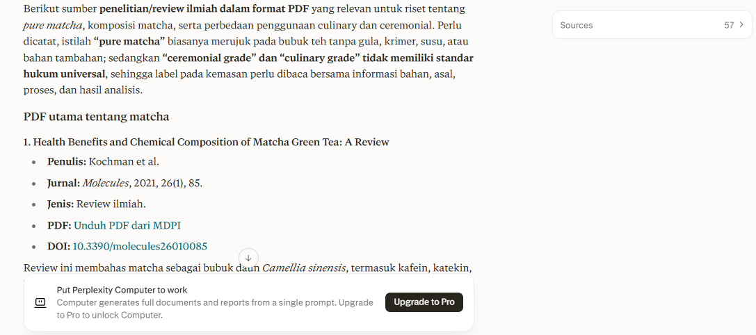 Sumber referensi matcha perplexity ai