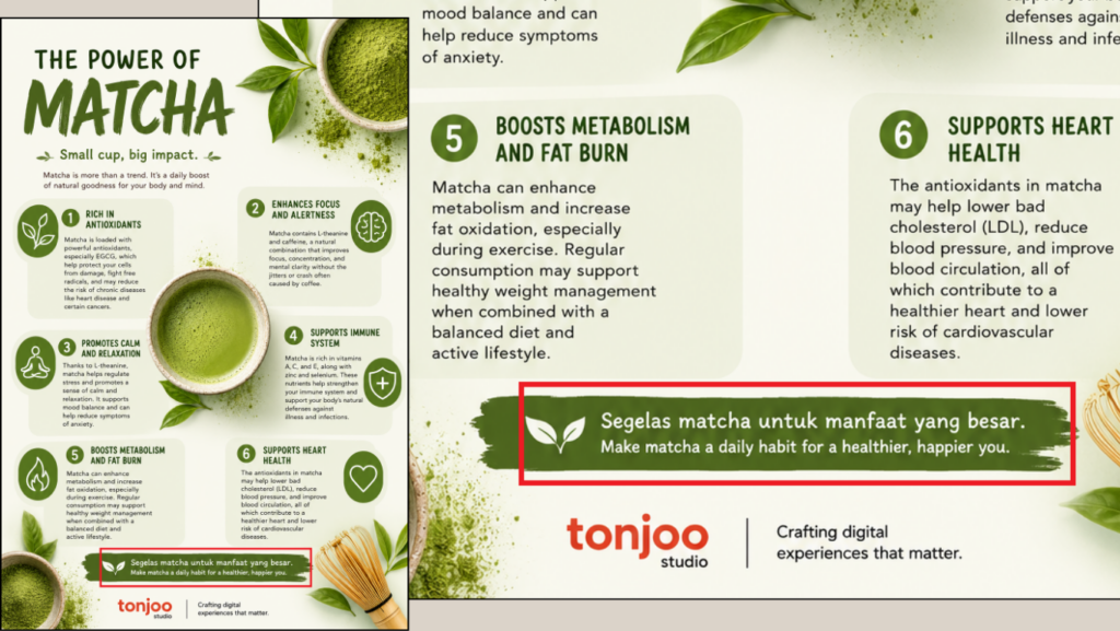 Tips Membuat Prompt AI untuk Poster infografis 3 contoh prompt poster matcha dalam bahasa inggris