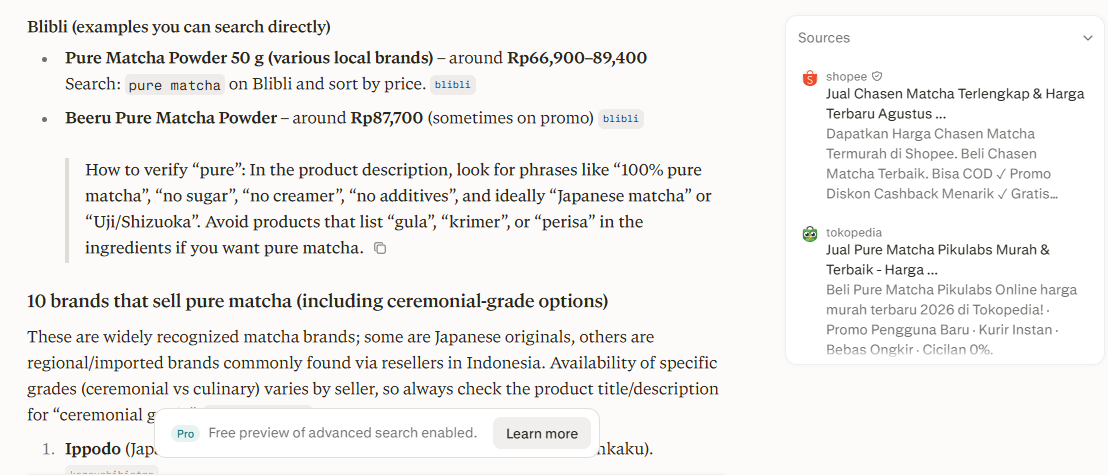 matcha on blibli