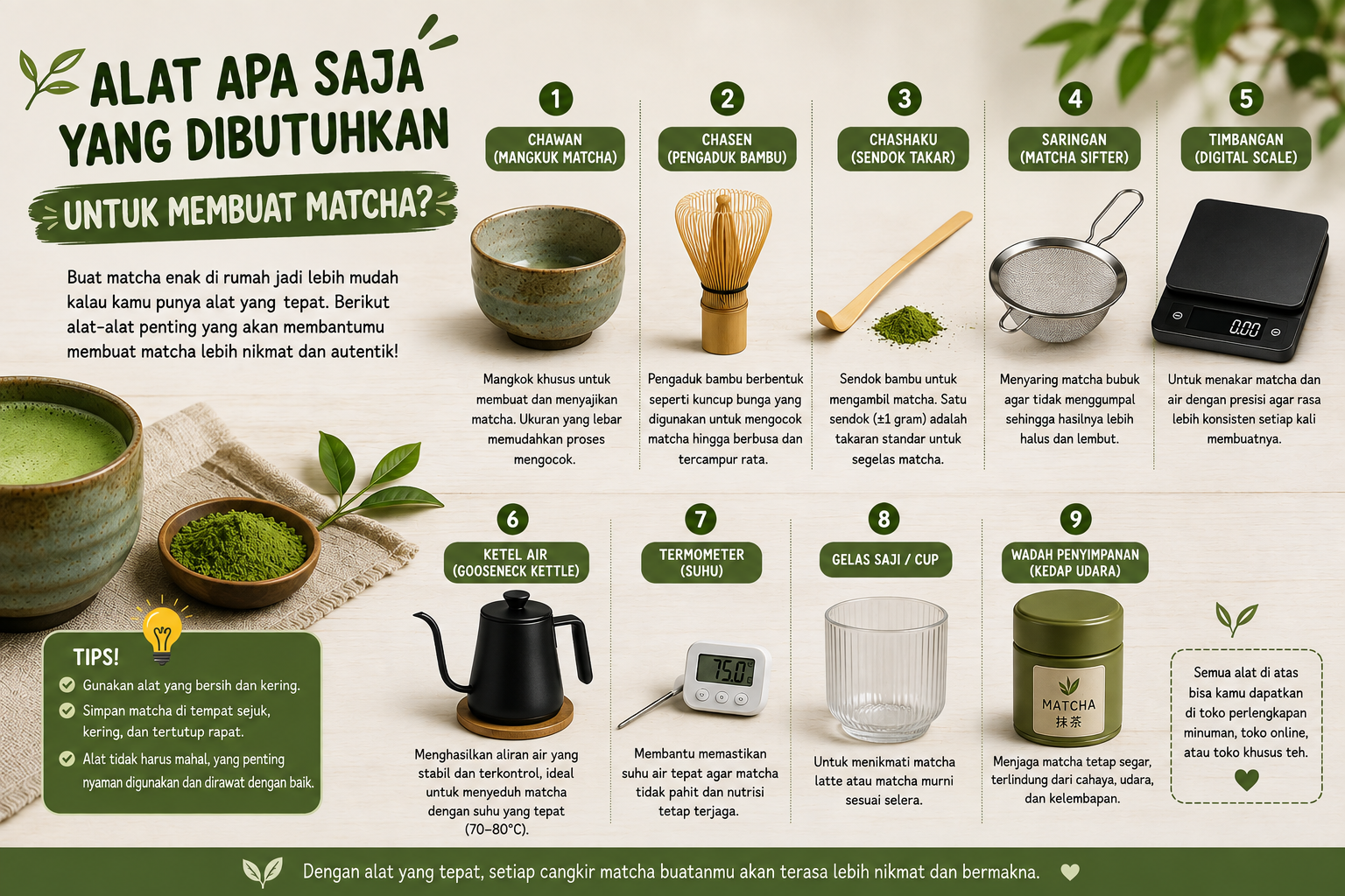 Hasil Prompt AI Masih Kurang Sempurna? Begini Cara Memperbaikinya! 4 poster infografis matcha yang
